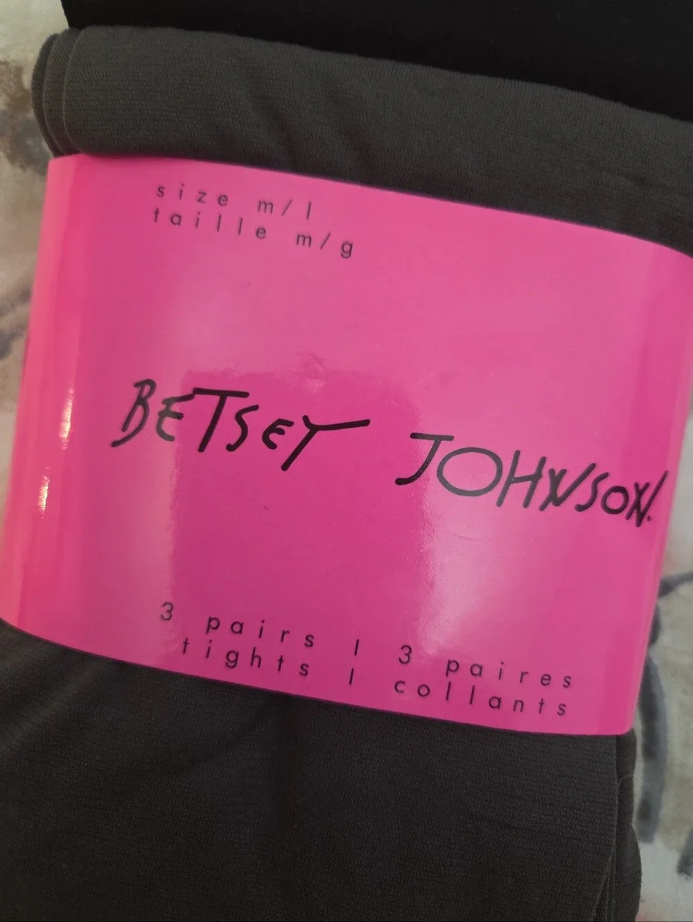 NWT Betsey Johnson 3 Pack of Womens Tights M/L 2 Black 1 Gray Nylon Spandex